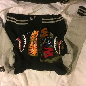 Black Med Bape varsity shark hoodie